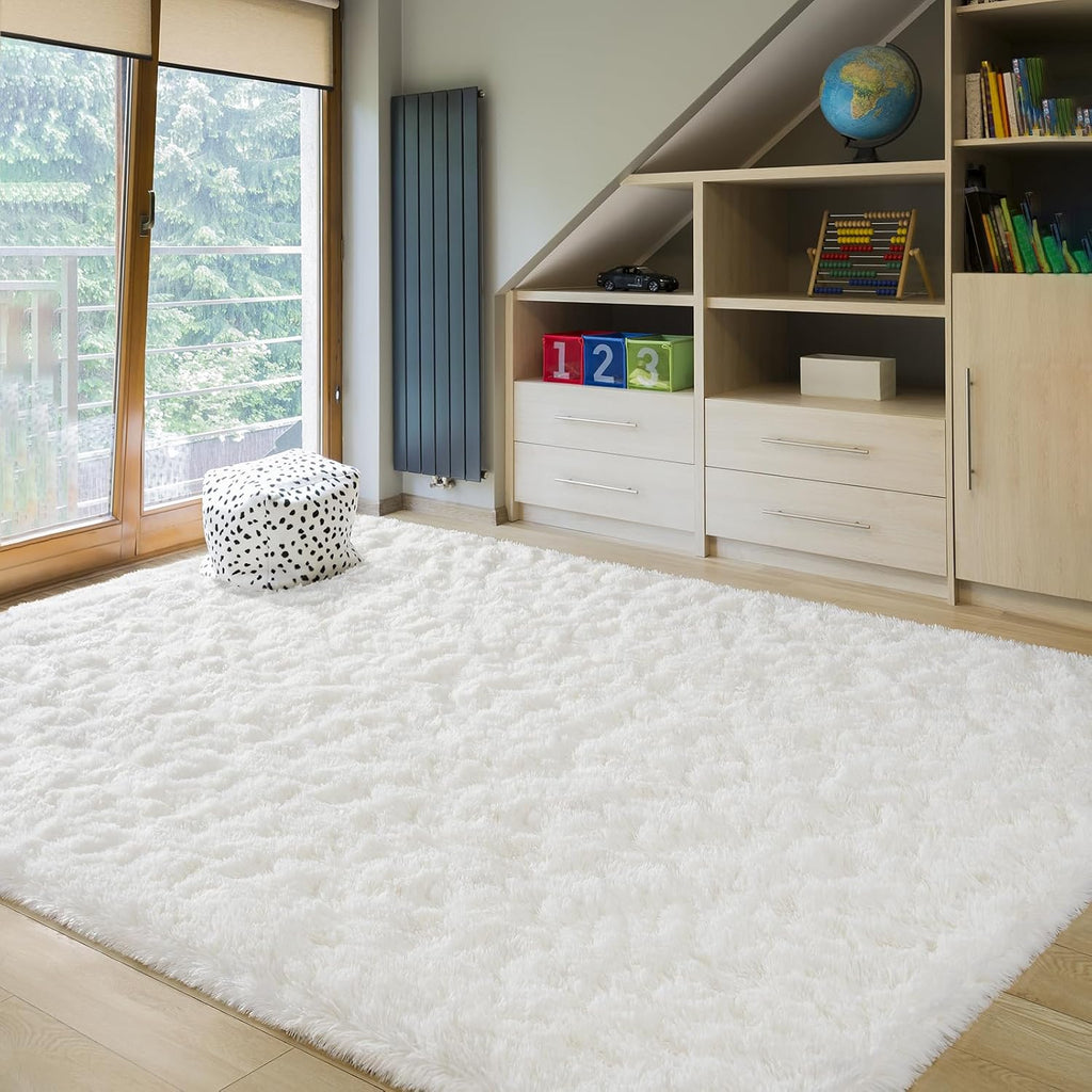 Washable Fluffy Cream White Large Area Floor Rug