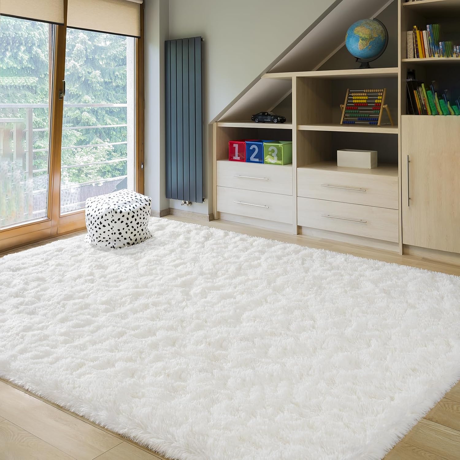 Washable Fluffy Cream White Large Area Floor Rug