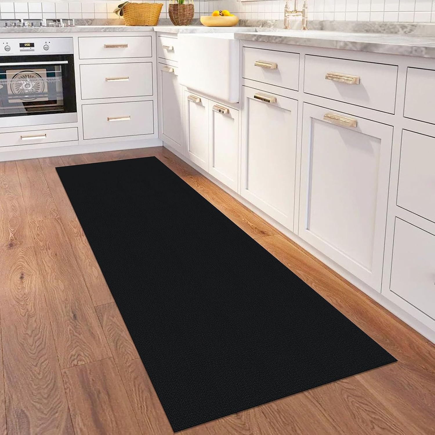 Black Braided Cotton Non Slip Runner Rug
