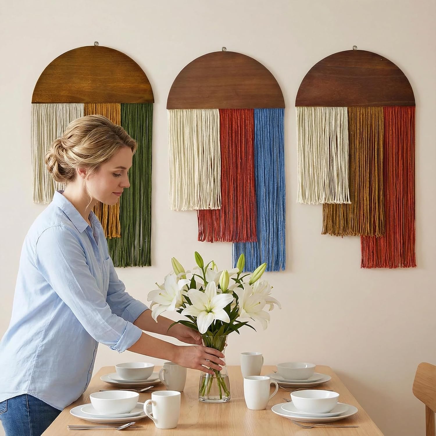 Two Tie-Dye Macrame Woven Wall Hangings