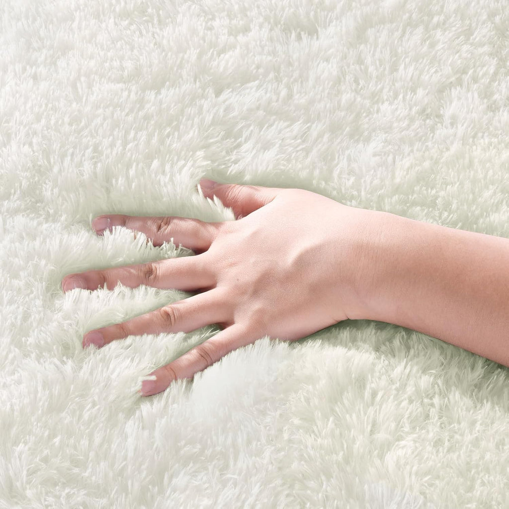 Washable Soft Fluffy White Shag Area Throw Rug
