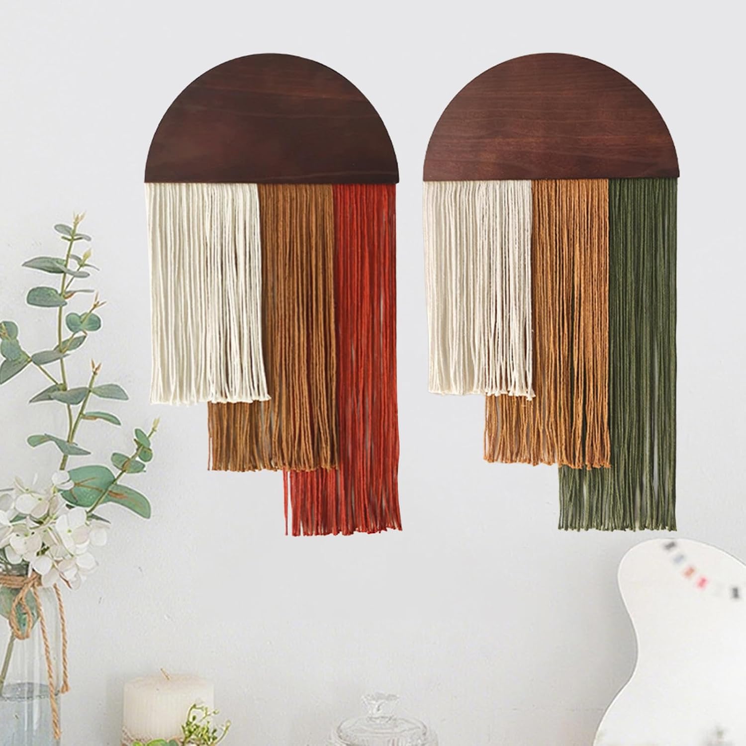 Two Tie-Dye Macrame Woven Wall Hangings