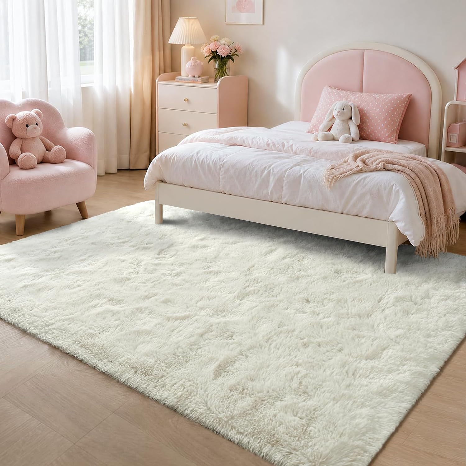 Washable Soft Fluffy White Shag Area Throw Rug