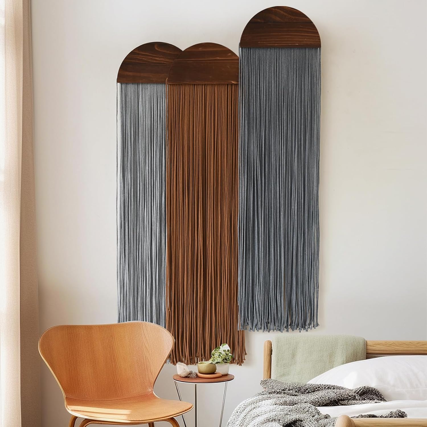 Three Handmade Boho Fringe Macrame Wall Hasnging