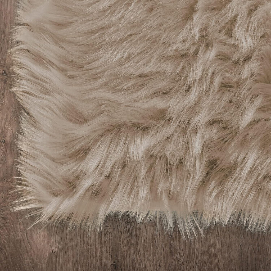 Camel Beige Washable Faux Fur Fluffy Area Rug