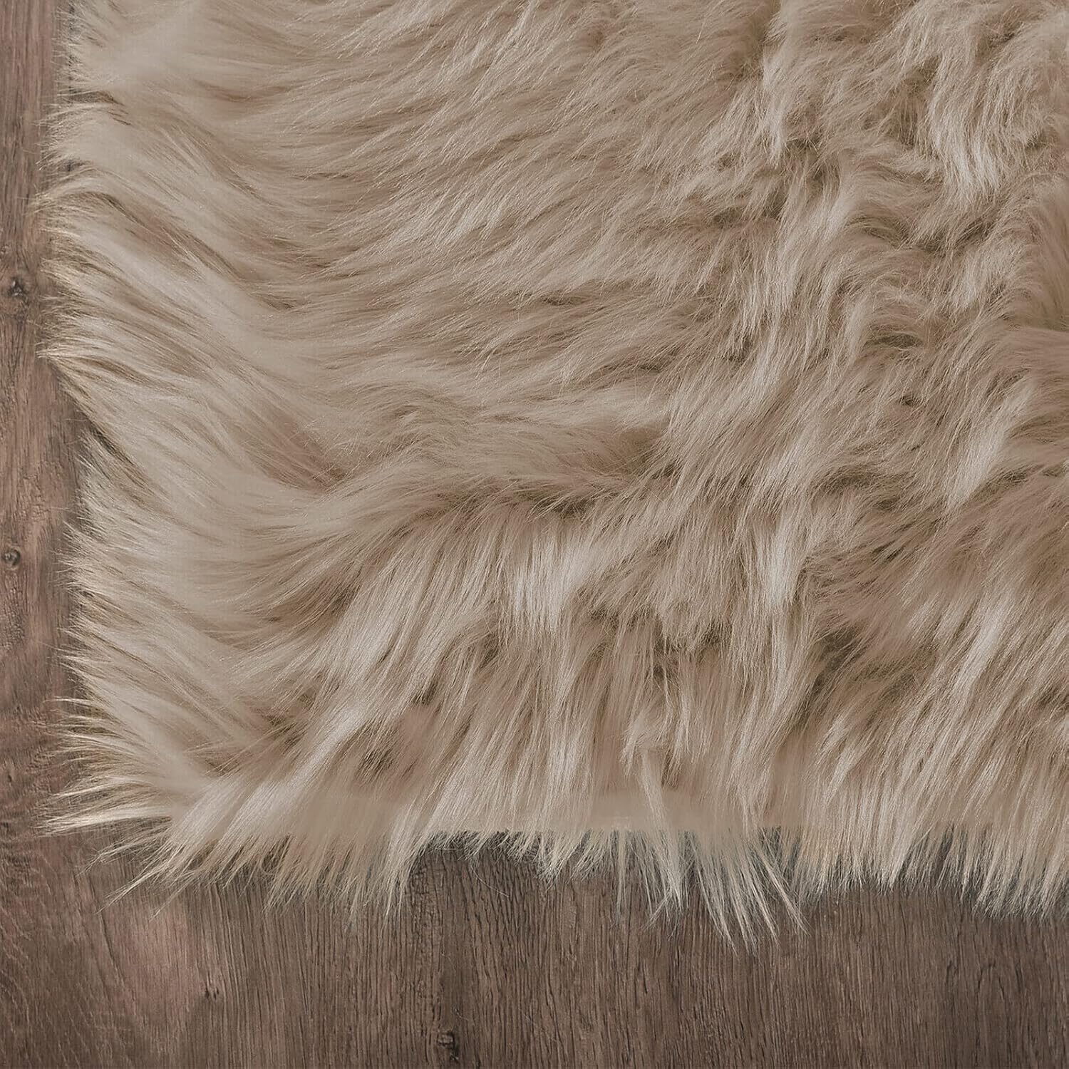 Camel Beige Washable Faux Fur Fluffy Area Rug