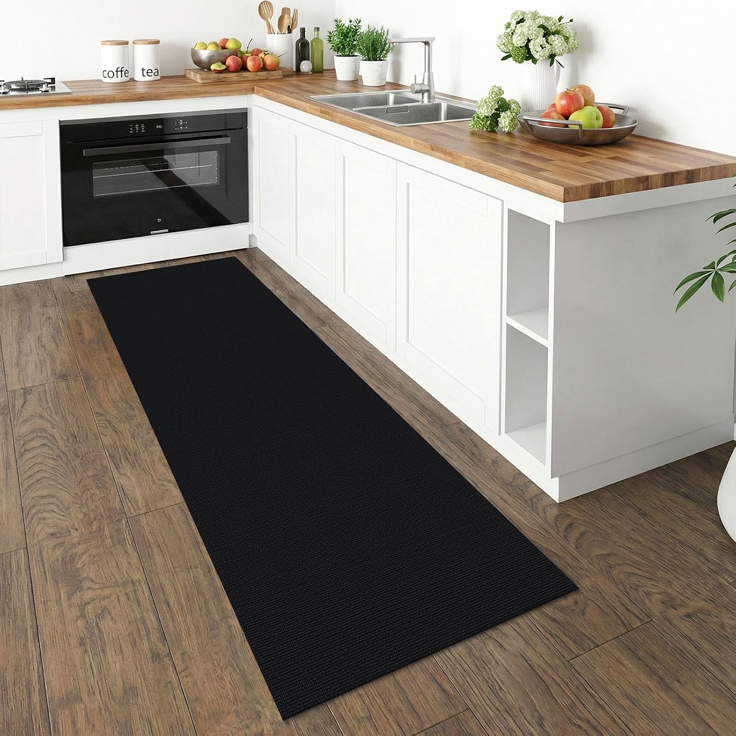 Black Braided Non Slip Cotton Runner Rug