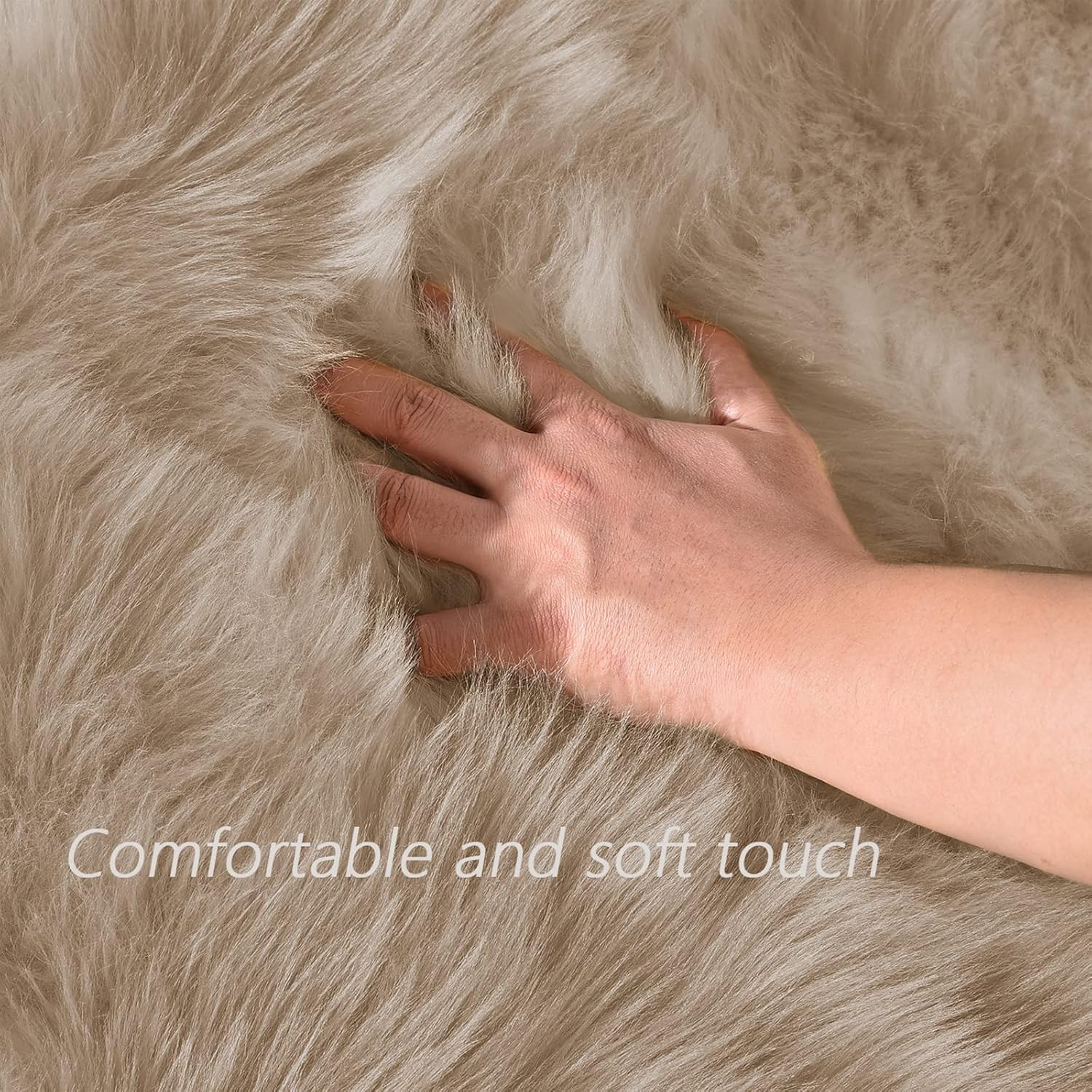 Camel Beige Washable Faux Fur Fluffy Area Rug