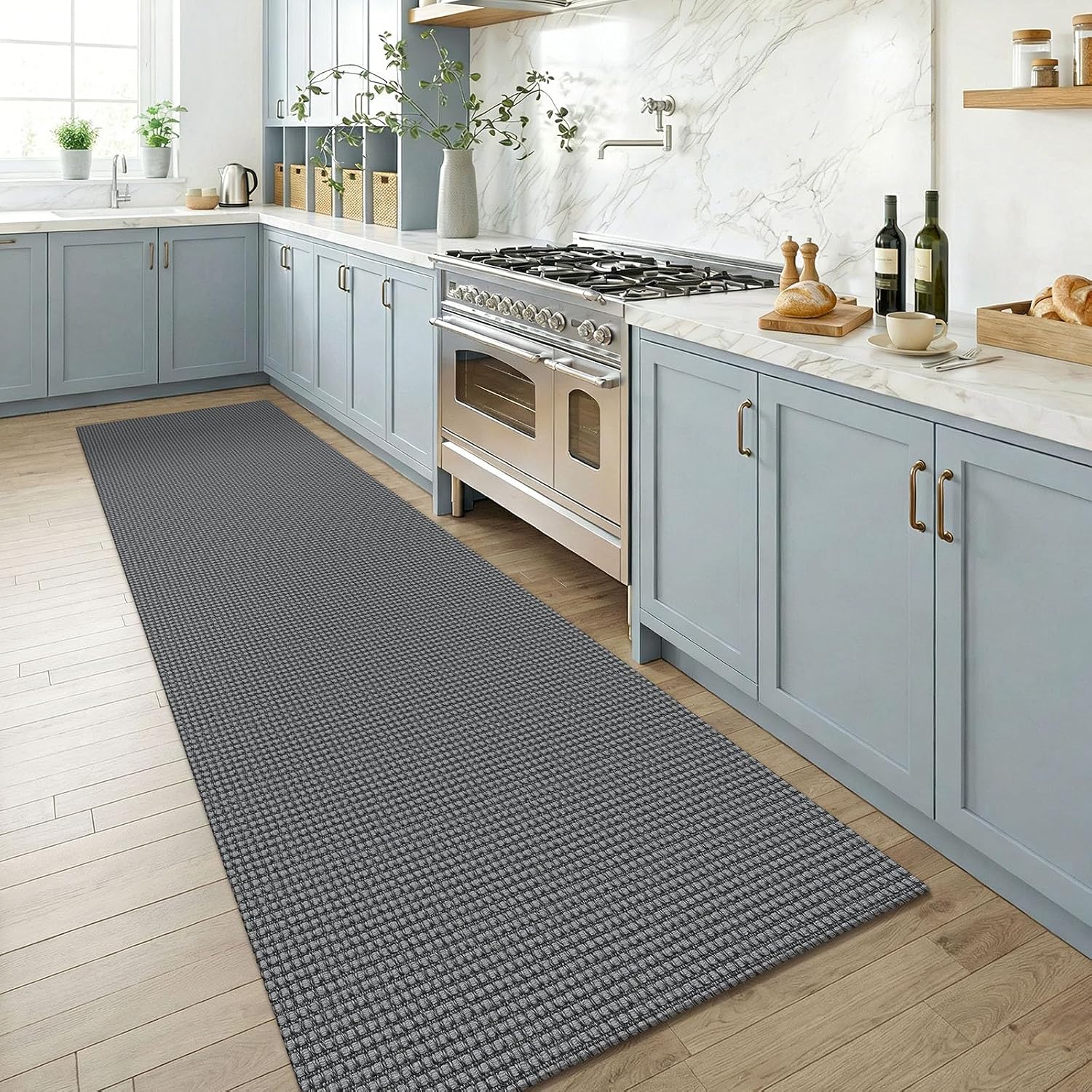 Grey Non Slip Washable Cotton Runner Rug