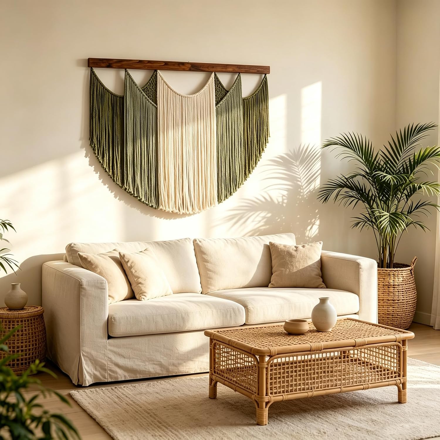 Green Cream Tassel Macrame Wall Hanging Art