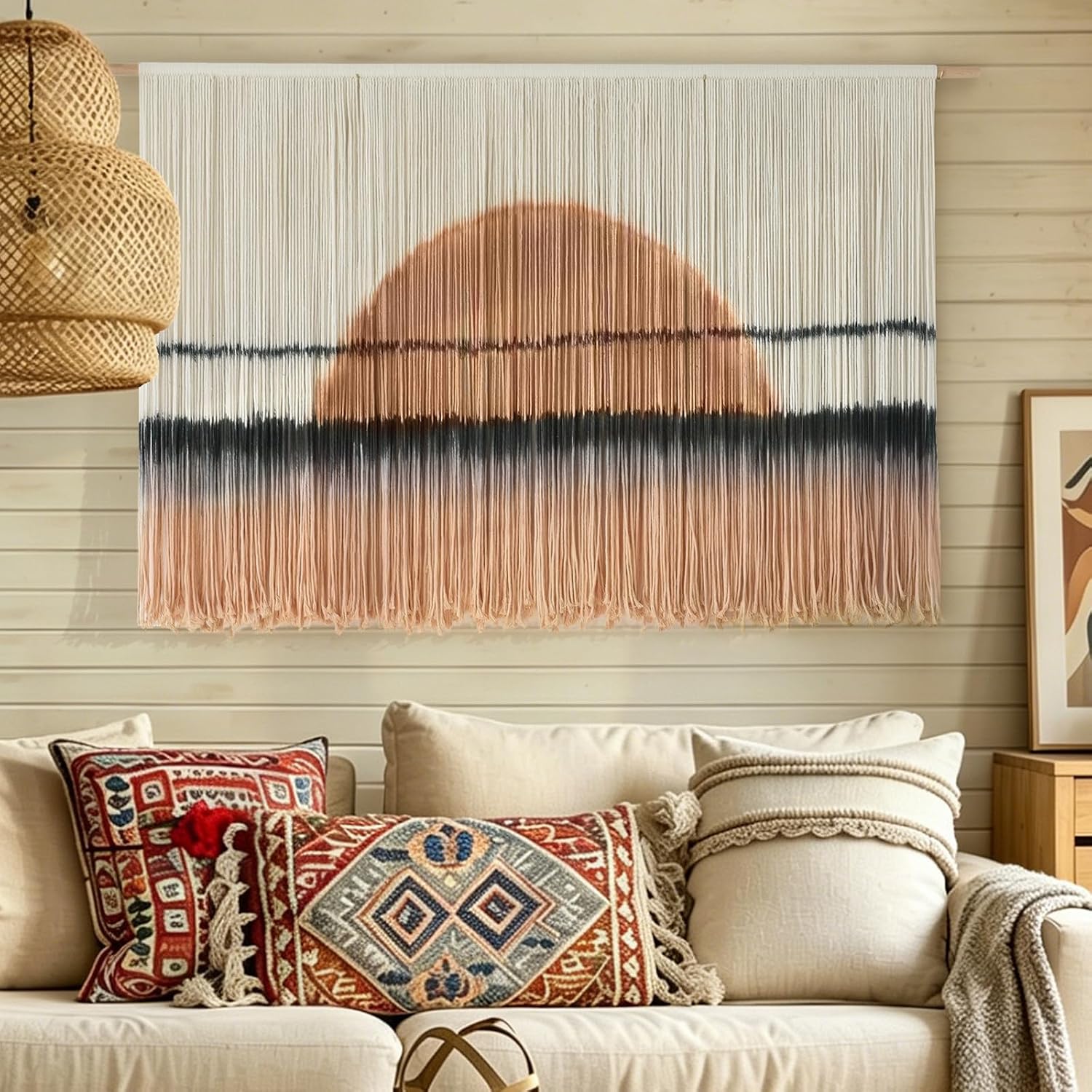 Sunset Dip-Dye Boho Macrame Wall Hanging Decor