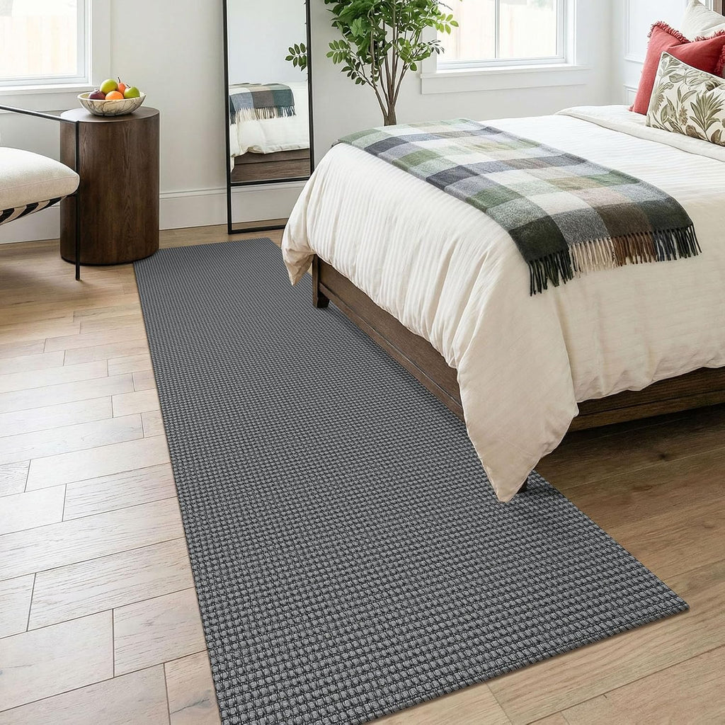 Grey Non Slip Washable Cotton Runner Rug