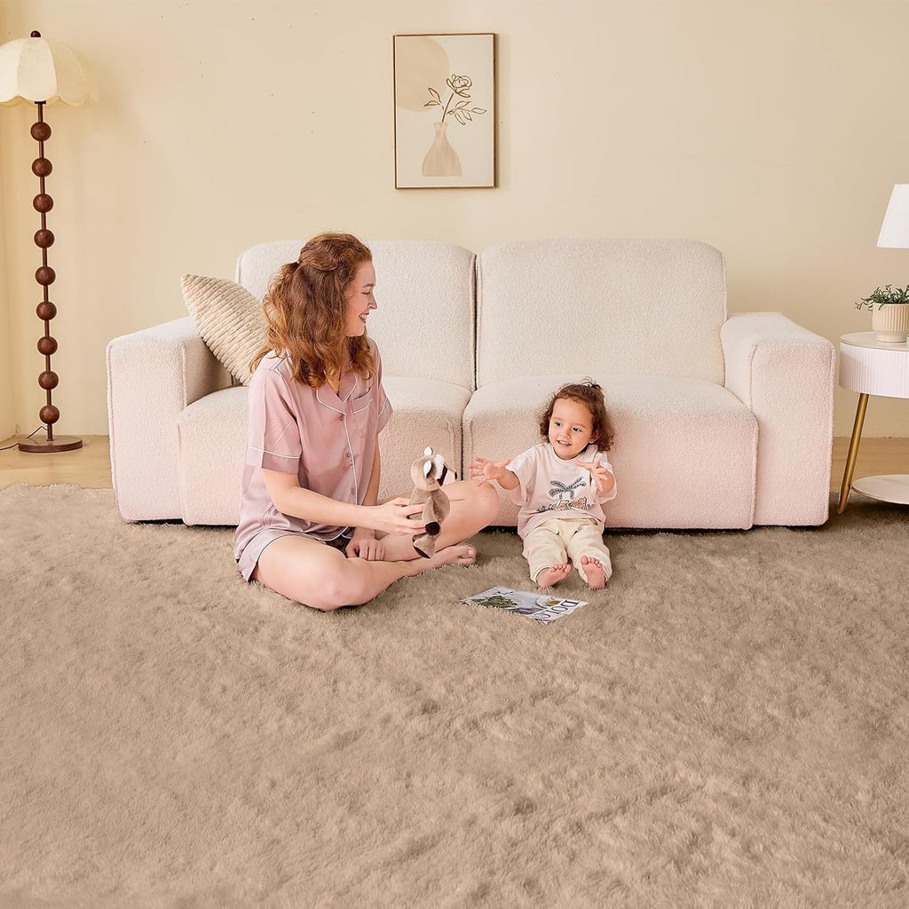 Beige Fluffy Plush 5x7 Shag Area Rug