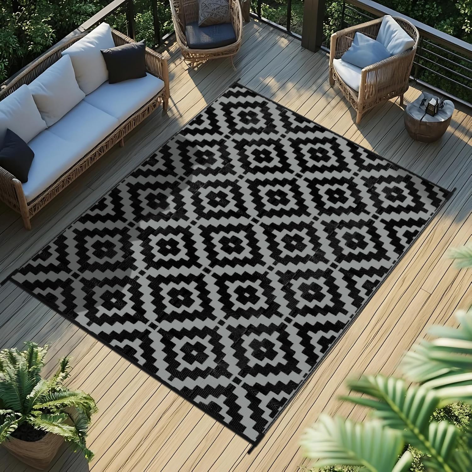 Reversible Straw Waterproof Large Outdoor Rug