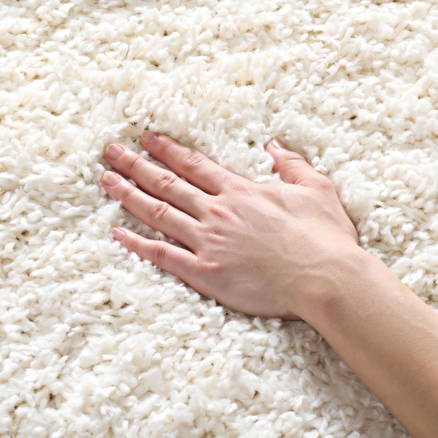 Ivory Thick Solid Non-Shed Easy Care Shag Area Rug