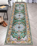 Green Boho Washable Non Slip Runner Rug