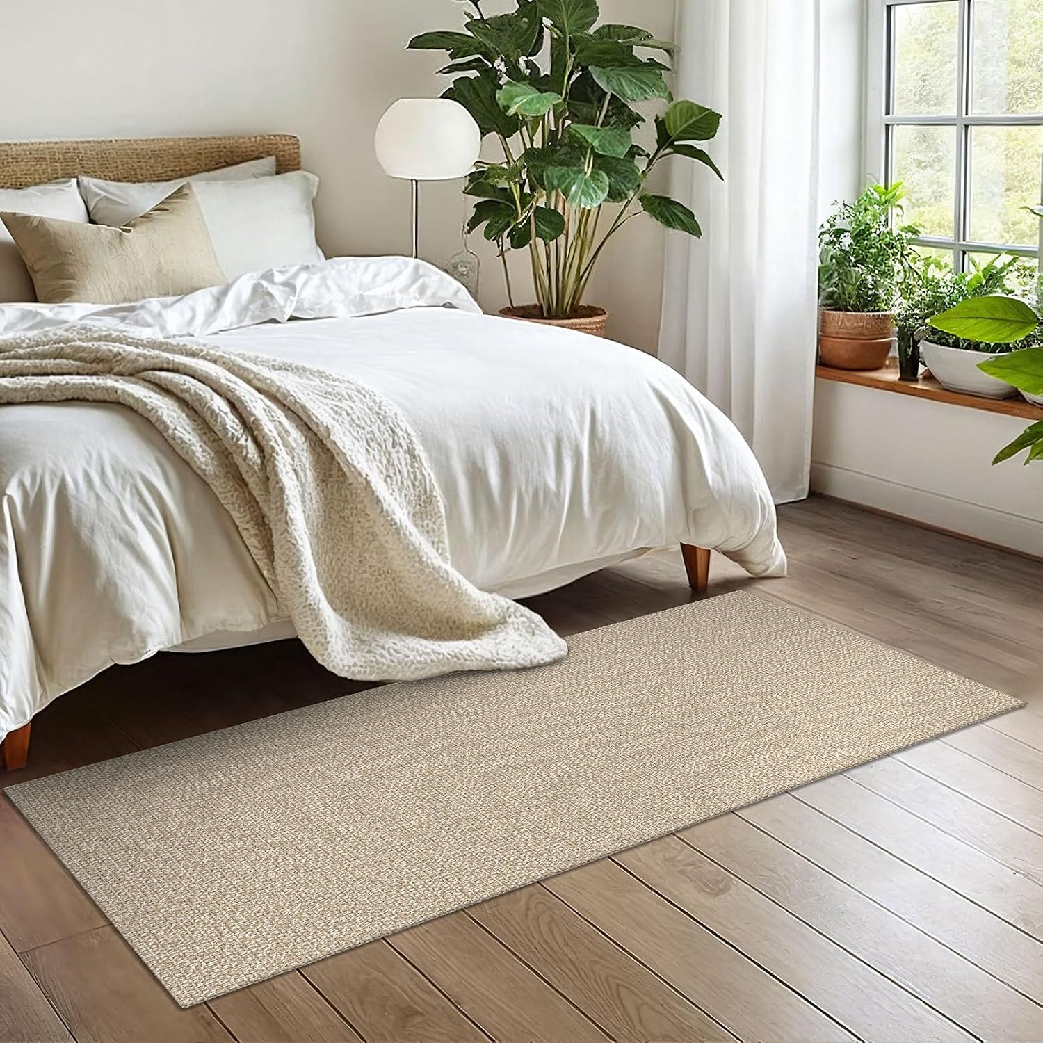 Beige Braided Non Slip Cotton Runner Rug