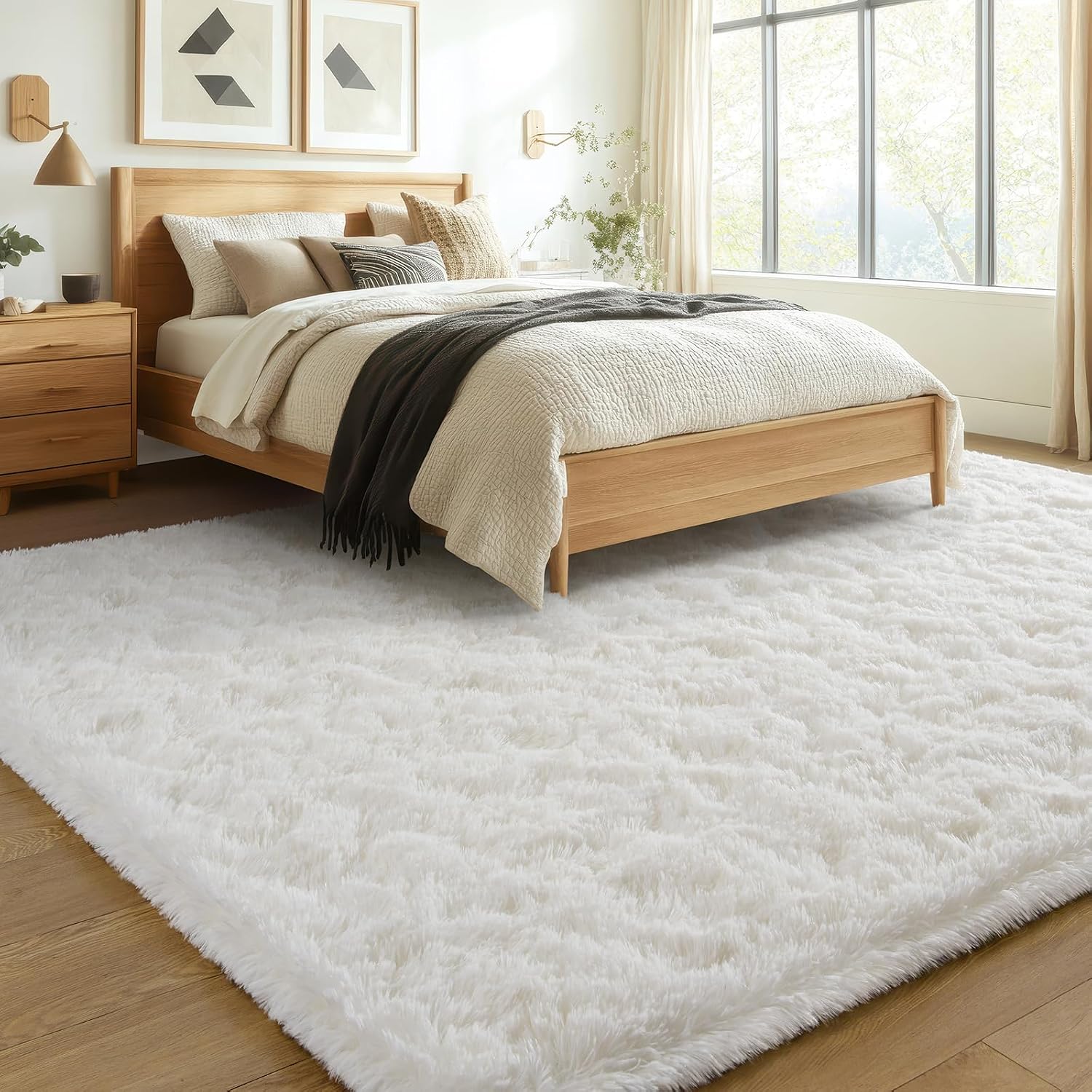 Washable Fluffy Cream White Large Area Floor Rug