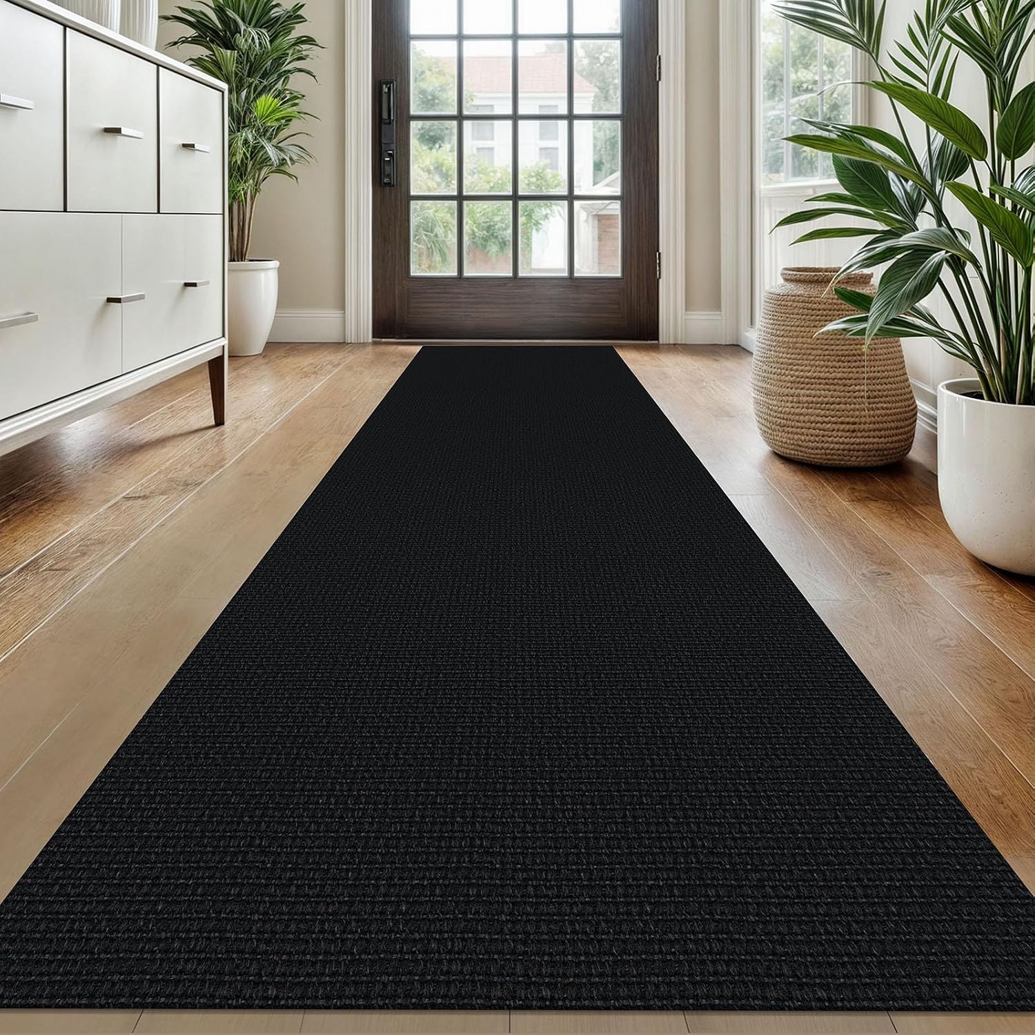Black Braided Cotton Non Slip Runner Rug