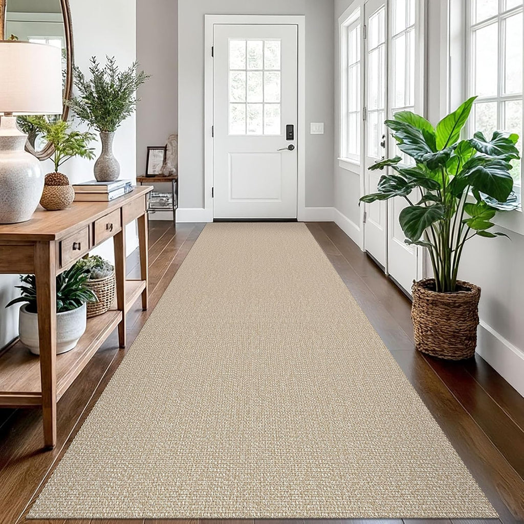 Beige Braided Non Slip Cotton Runner Rug