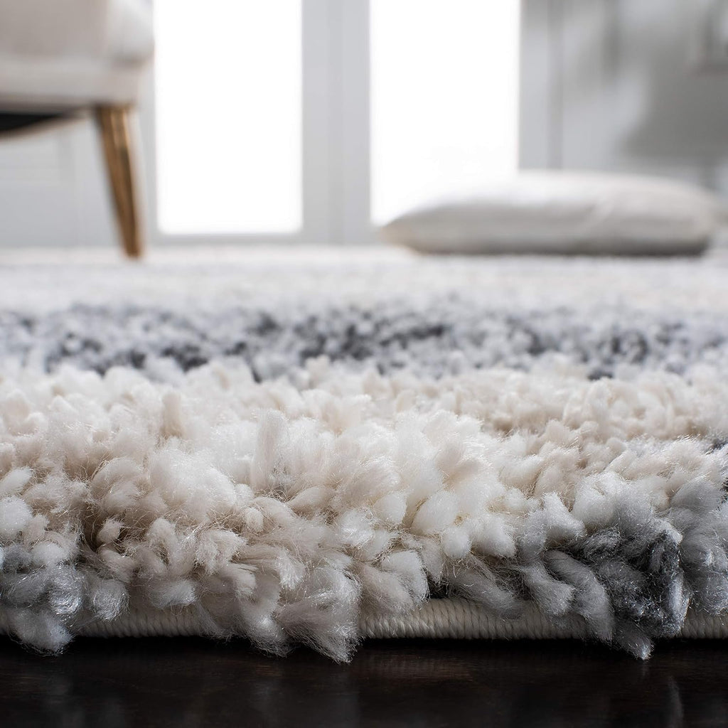 Grey Ivory Thick Non-Shed Easy Clean Shag Rug