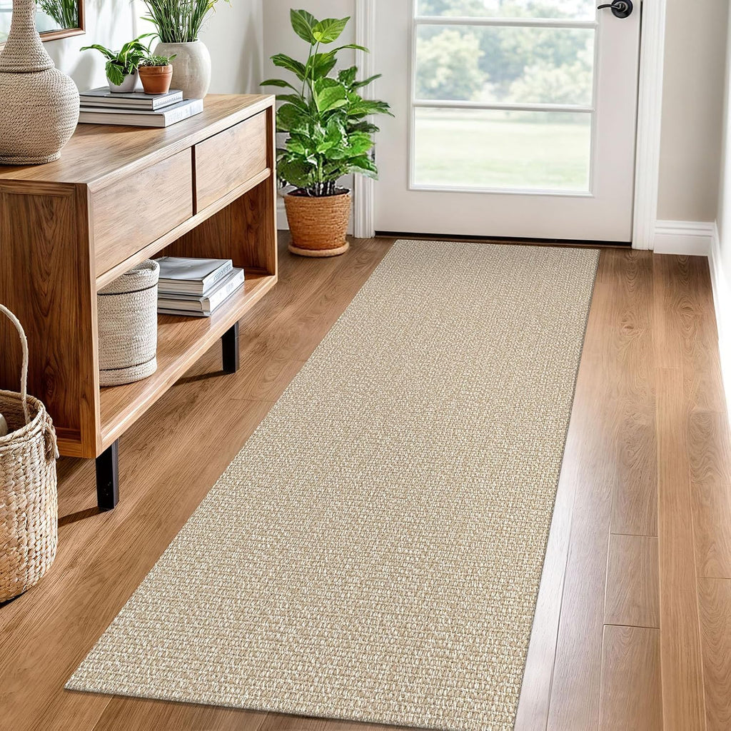 Beige Braided Non Slip Cotton Runner Rug