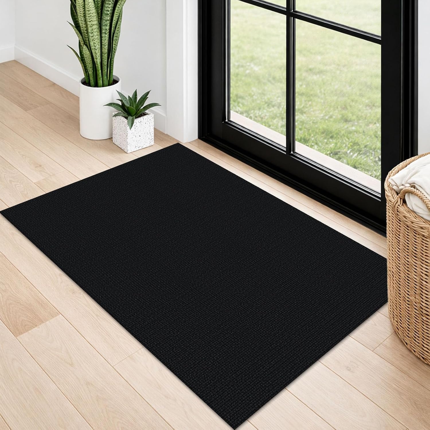Black Braided Non Slip Cotton Runner Rug