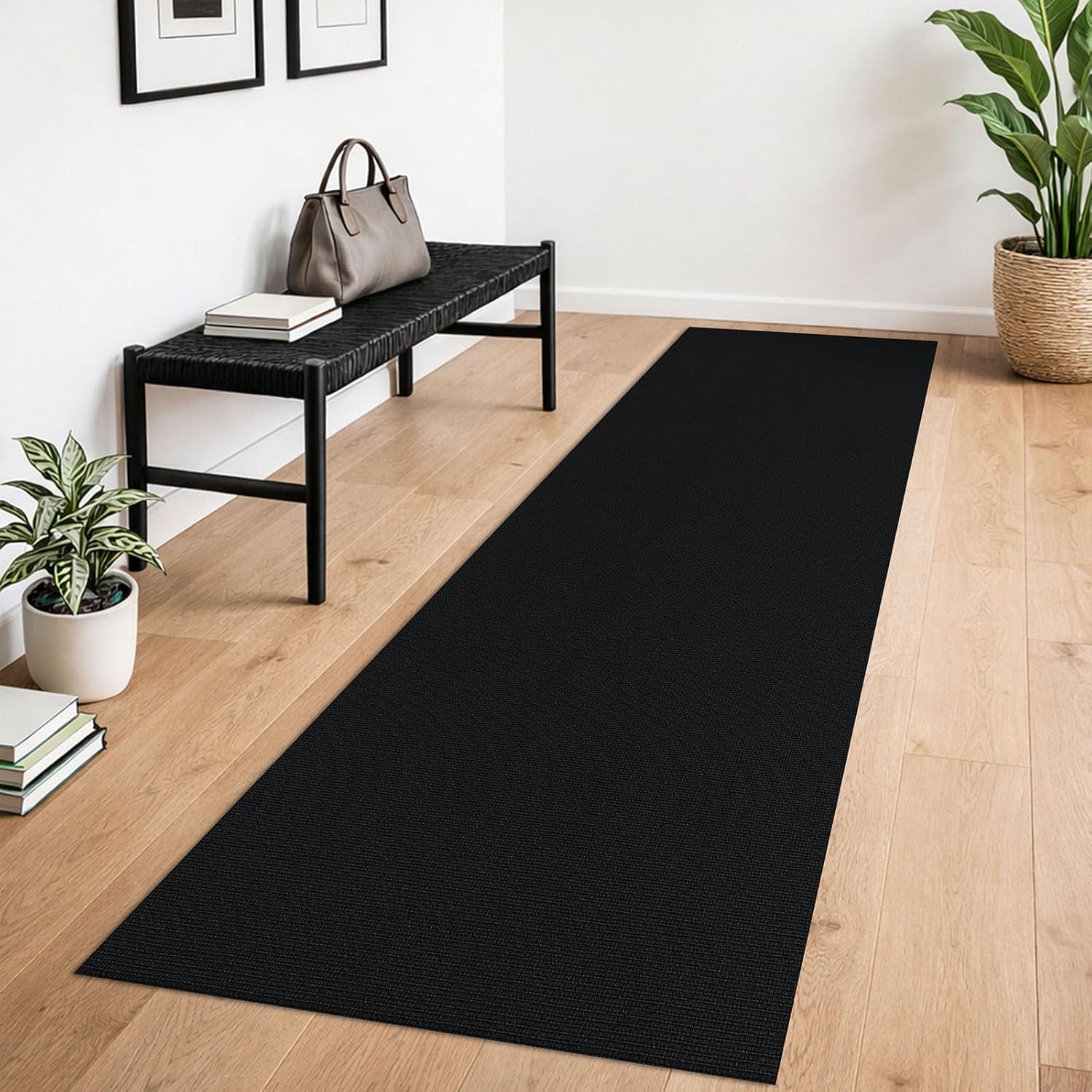 Black Braided Non Slip Cotton Runner Rug