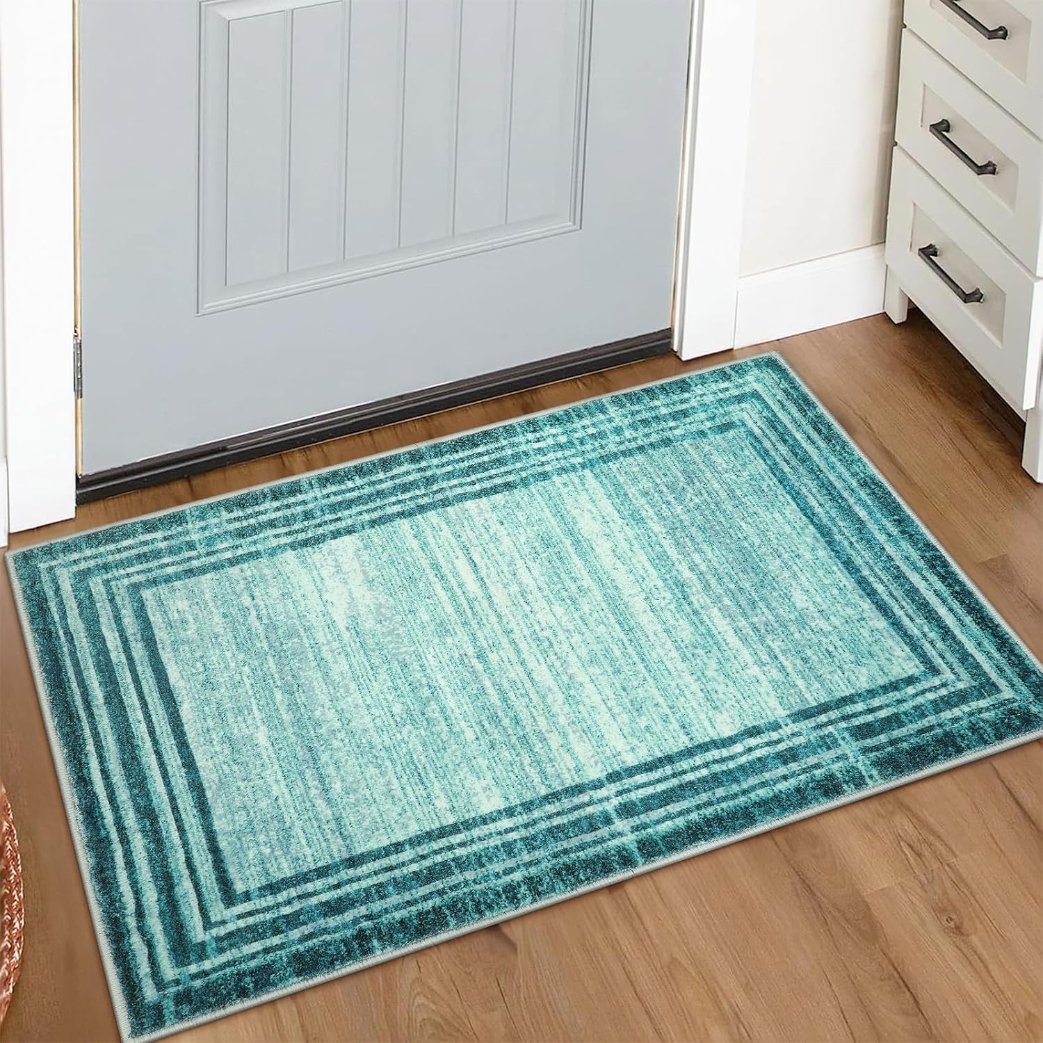 Teal Abstract Soft Washable Runner Rug