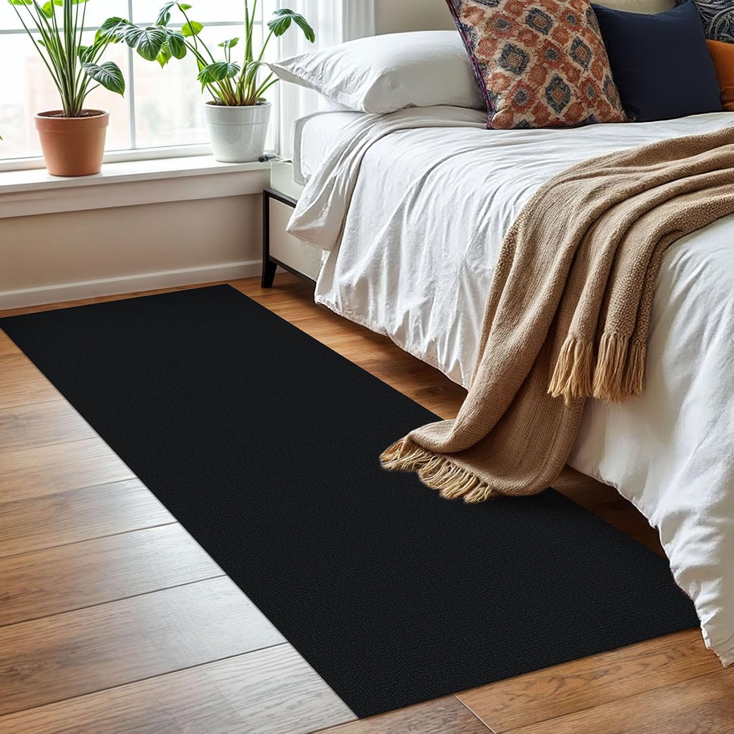 Black Braided Cotton Non Slip Runner Rug