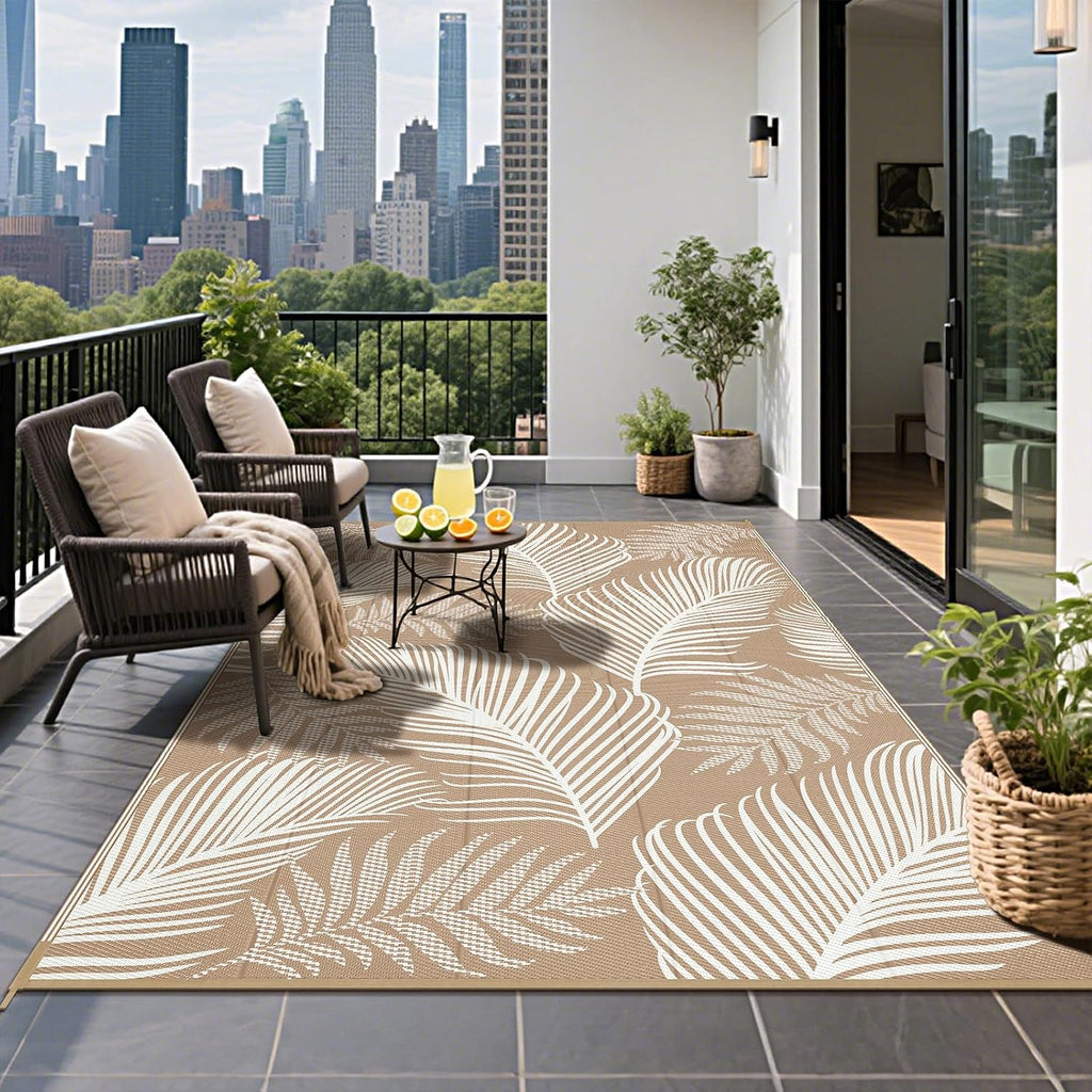 Leaf Brown Straw Reversible Waterproof Rug
