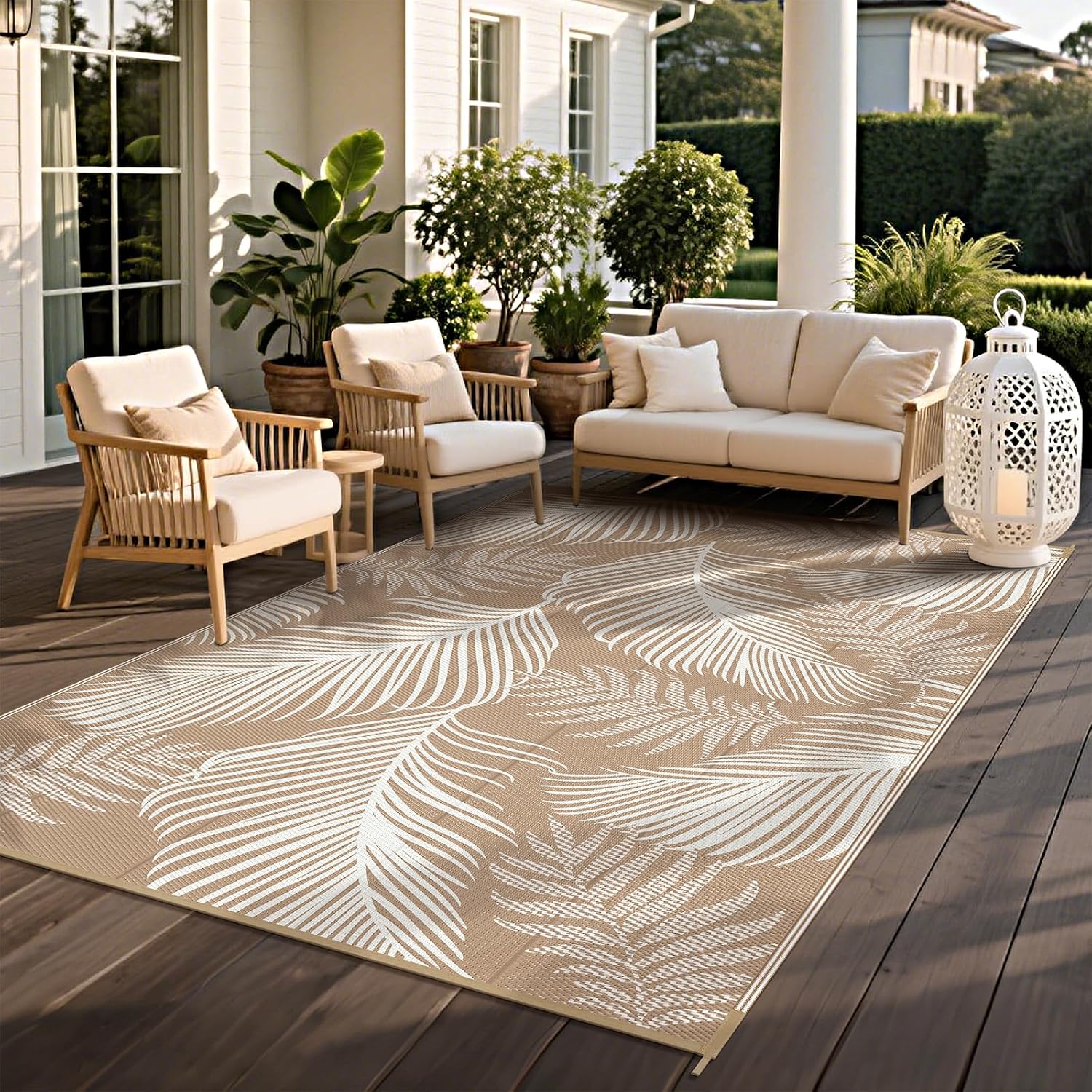 Leaf Brown Straw Reversible Waterproof Rug