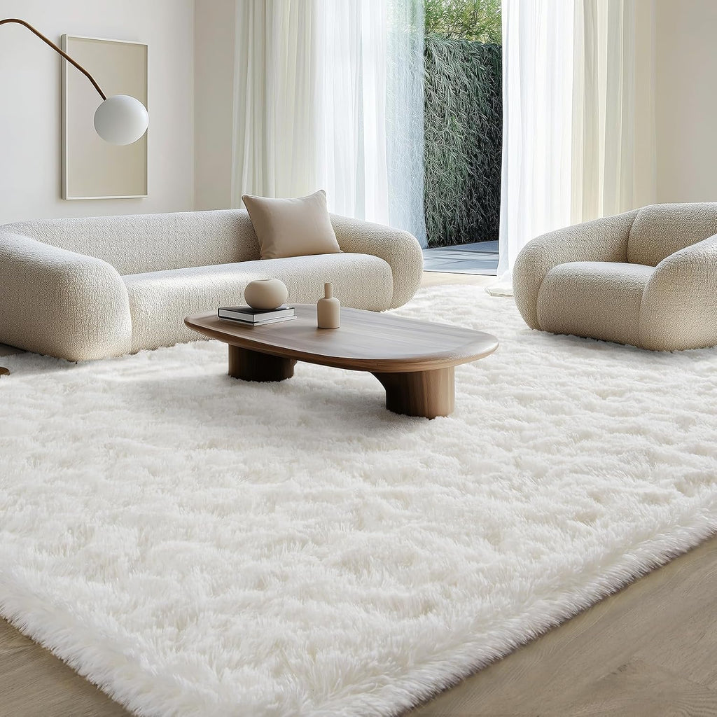 Washable Fluffy Cream White Large Area Floor Rug