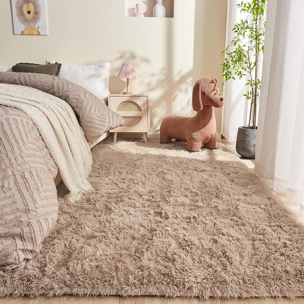 Beige Fluffy Plush 5x7 Shag Area Rug