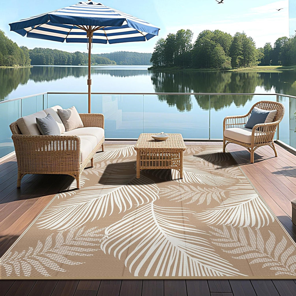 Leaf Brown Straw Reversible Waterproof Rug