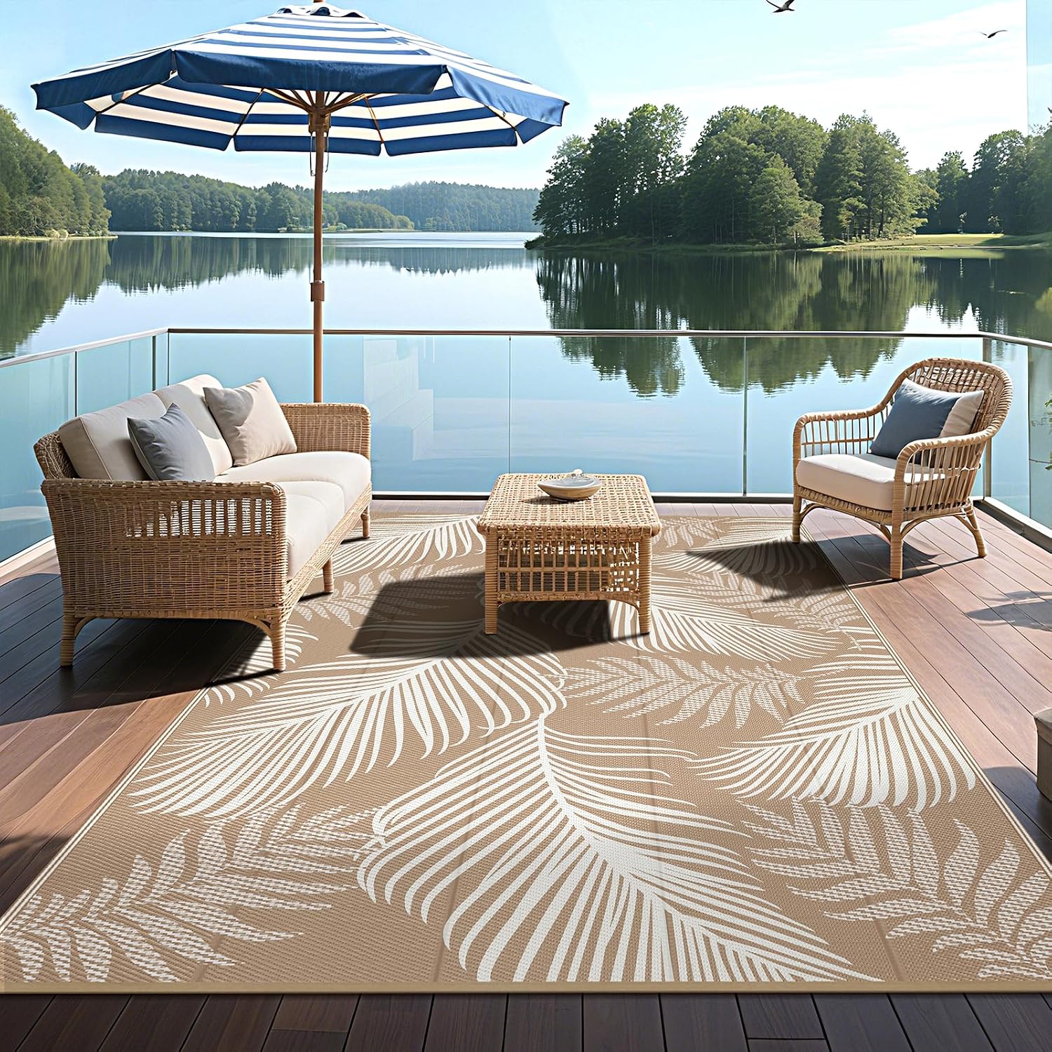 Leaf Brown Straw Reversible Waterproof Rug
