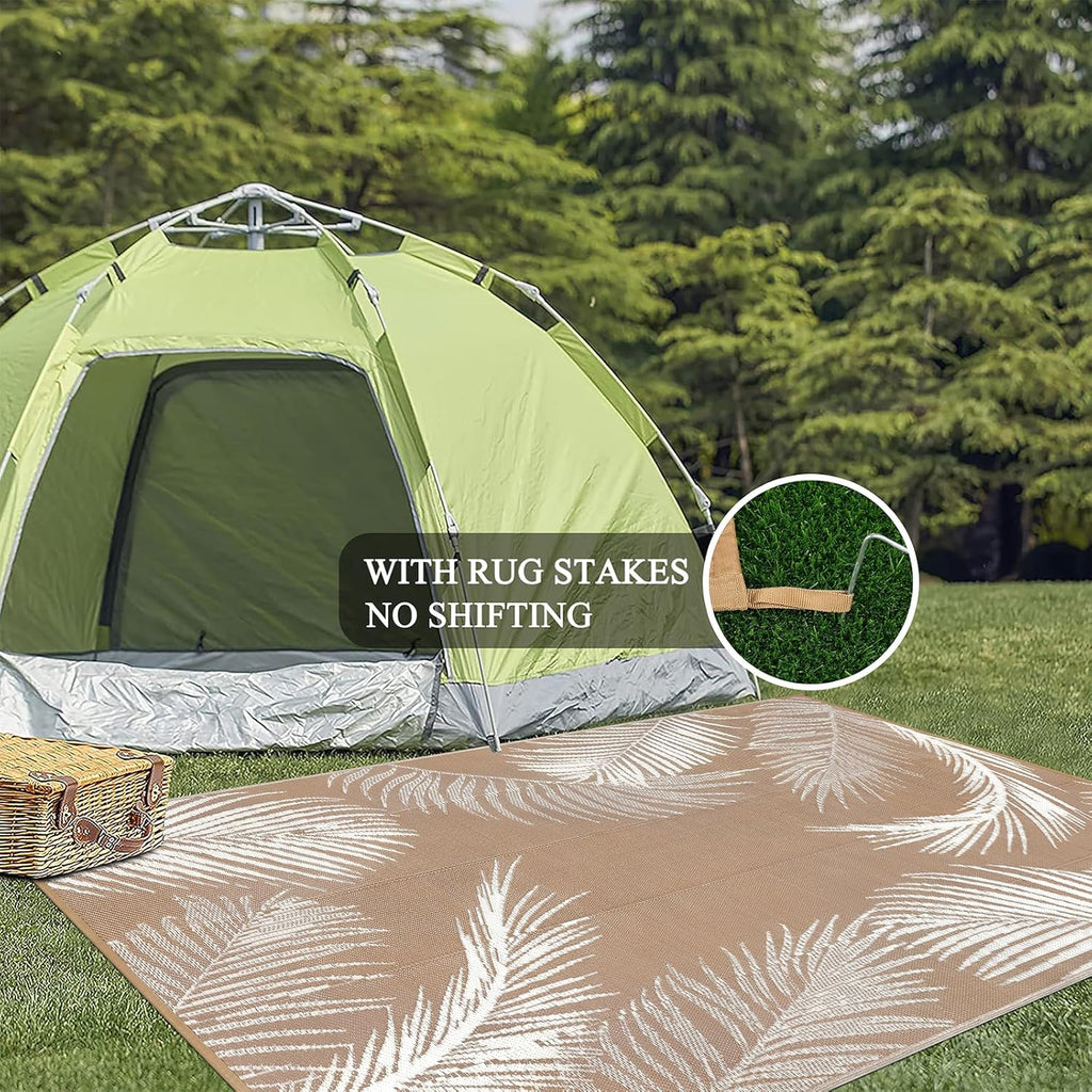 Leaf Brown Straw Waterproof Outdoor Rug