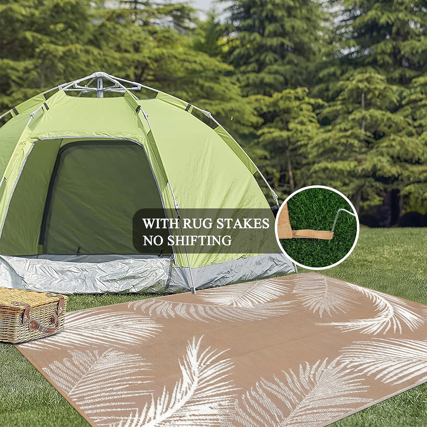 Leaf Brown Straw Waterproof Outdoor Rug