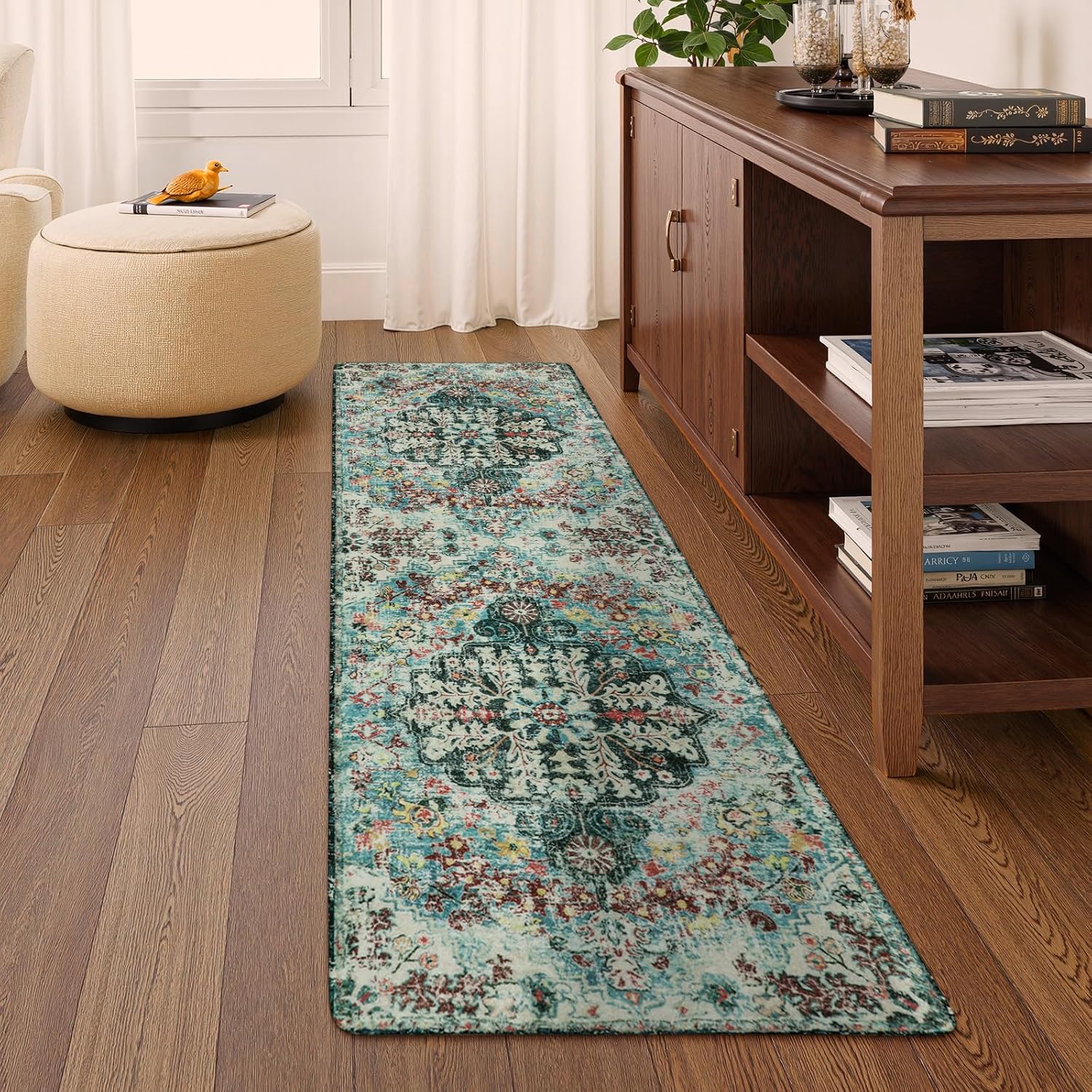 Bohemian Floral Washable Pet Friendly Rug