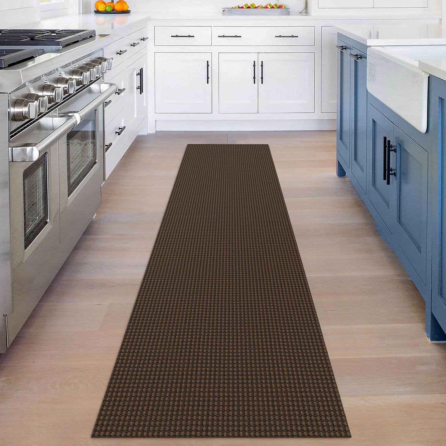 Brown Washable Non Slip Cotton Runner Rug