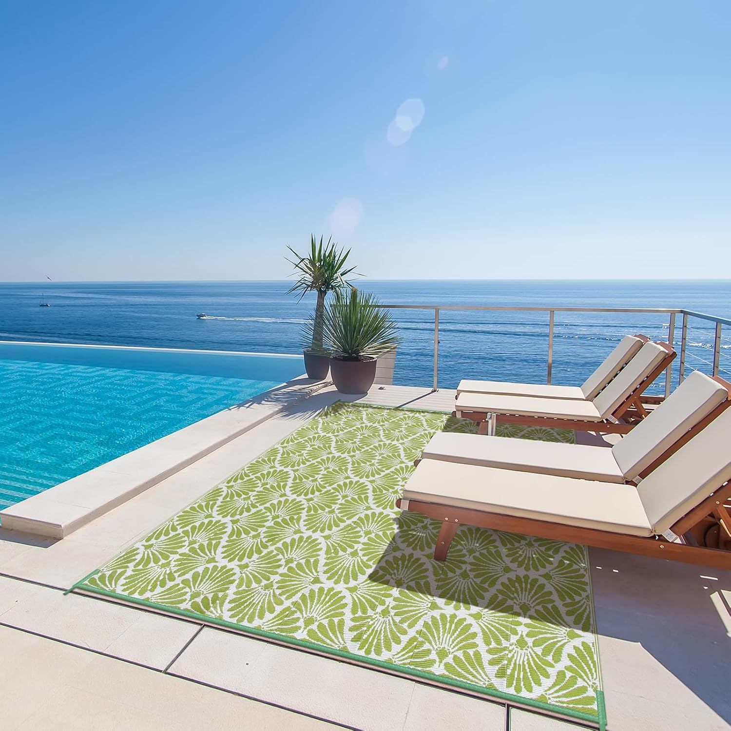 Lightweight Waterproof Green Outdoor Rug