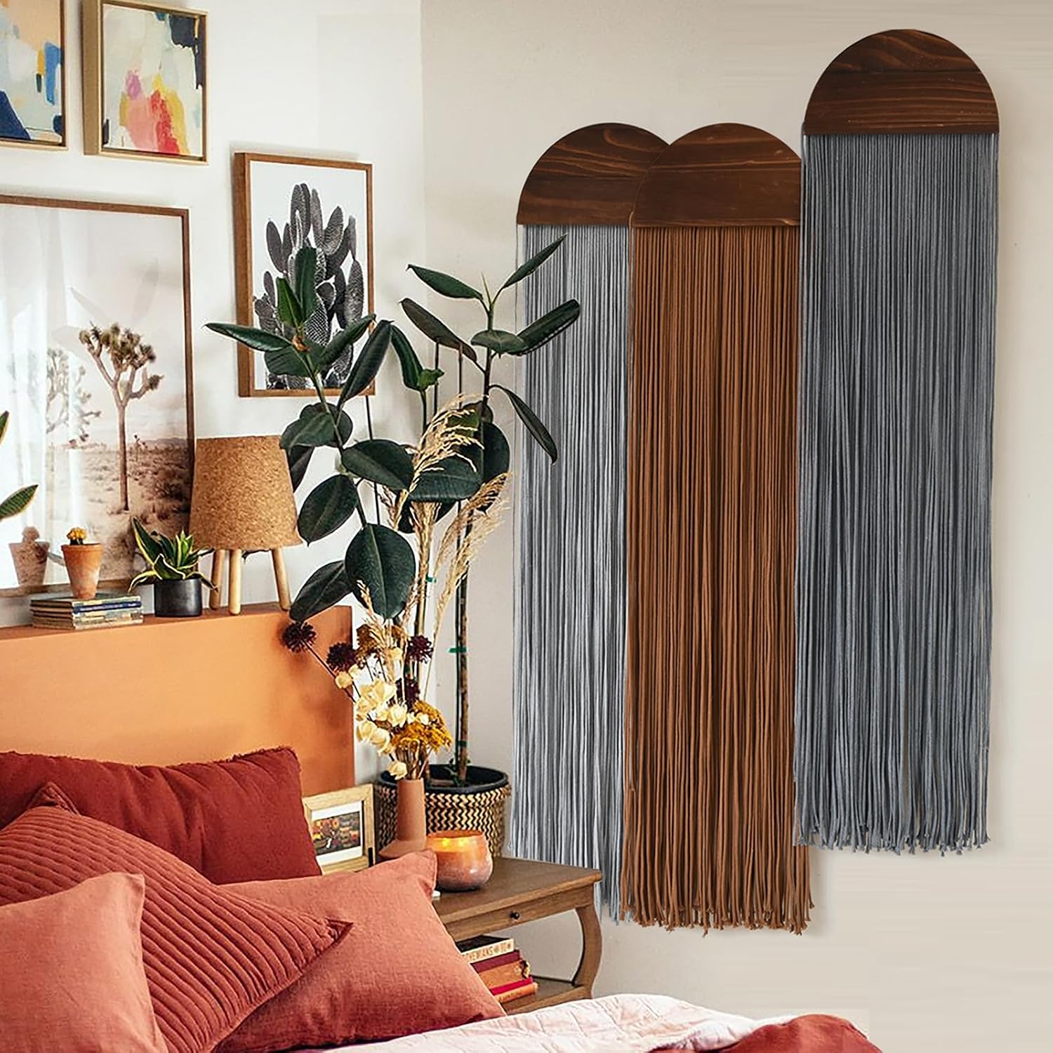 Three Handmade Boho Fringe Macrame Wall Hasnging