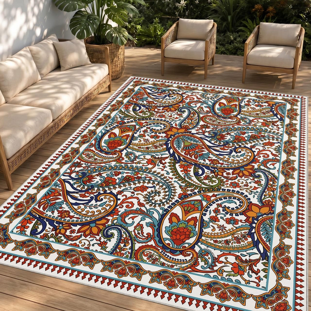 Paisley Boho Waterproof Non Slip Outdoor Rug