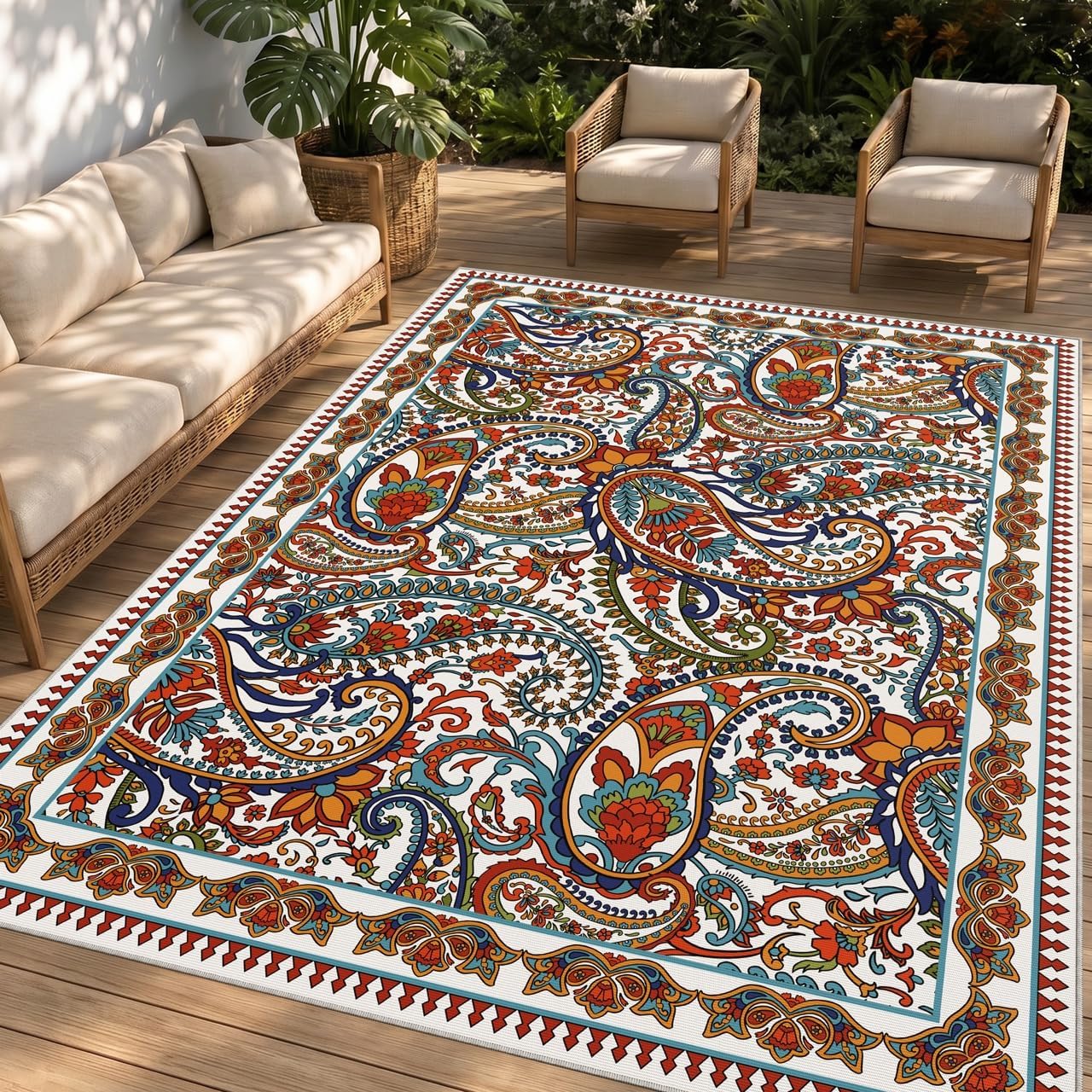 Paisley Boho Waterproof Non Slip Outdoor Rug