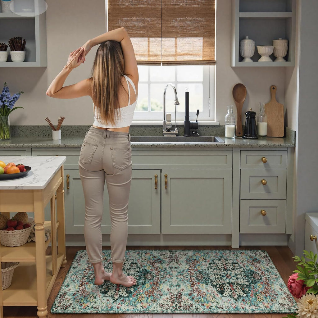 Bohemian Floral Washable Pet Friendly Rug