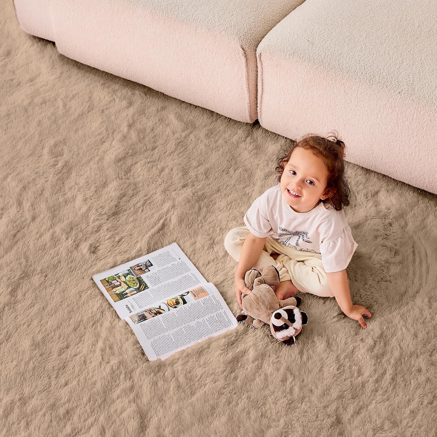 Beige Fluffy Plush 5x7 Shag Area Rug