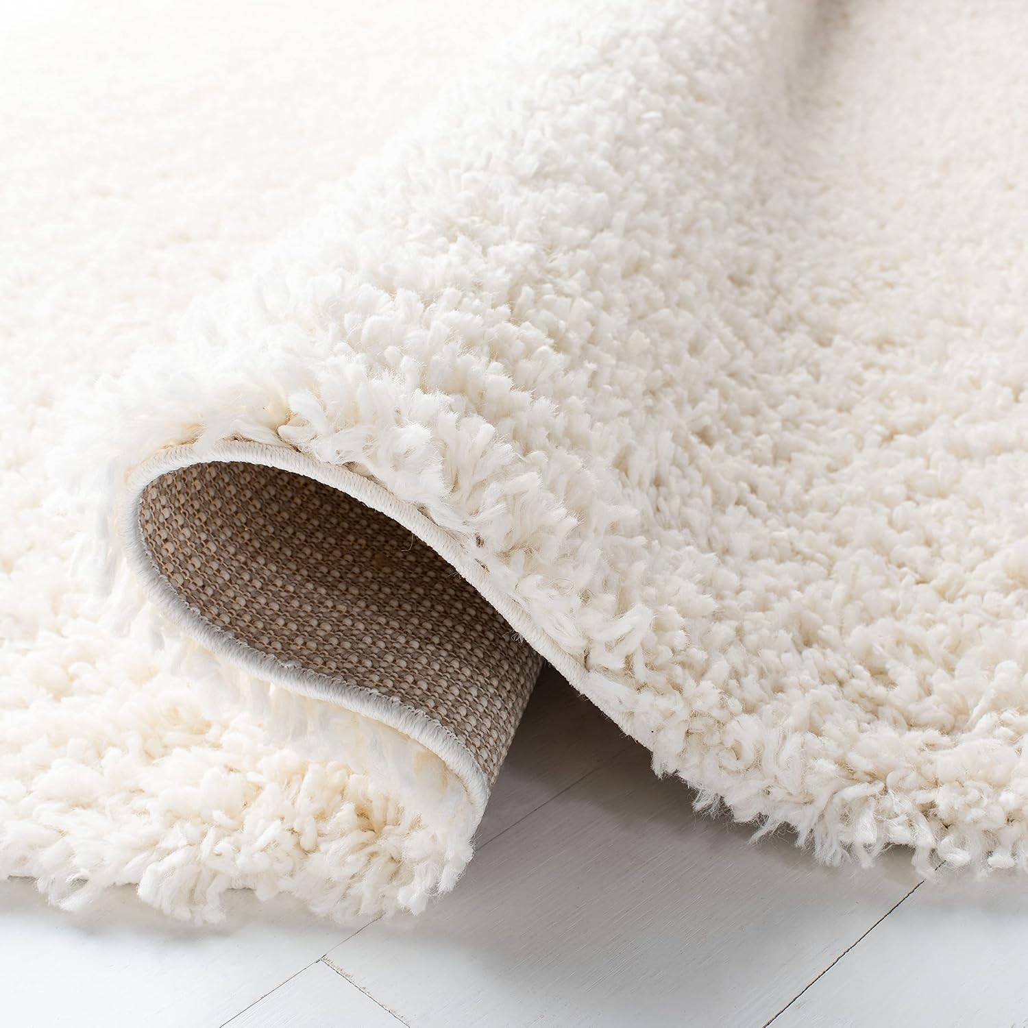 Ivory Thick Solid Non-Shed Easy Care Shag Area Rug