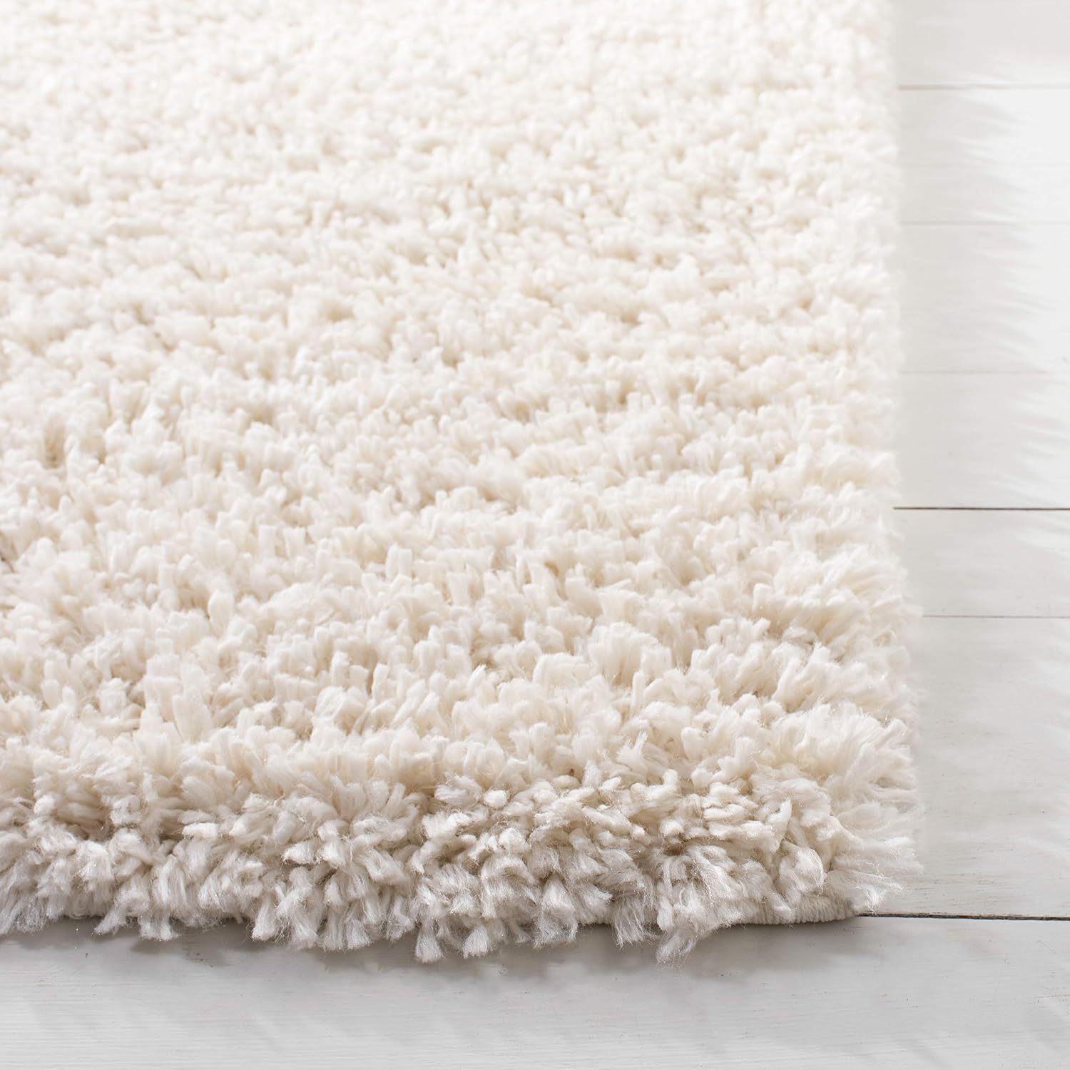 Ivory Thick Solid Non-Shed Easy Care Shag Area Rug