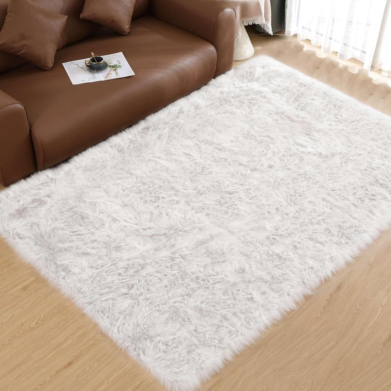 Beige Faux Sheepskin Washable Fluffy 2x6 Decor Rug