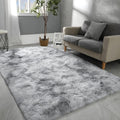 Light Grey Tie-Dye Fluffy Washable Non-Slip Large Rug